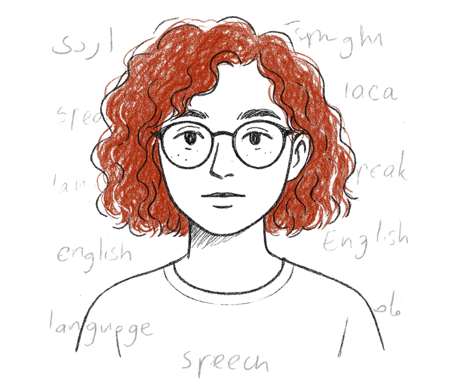 Hand-drawn portrait with bilingual notes