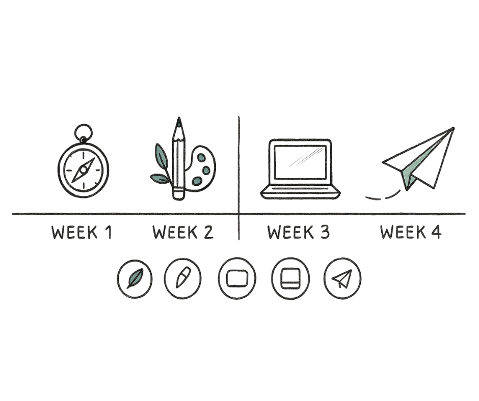 Hand-drawn 4-week timeline