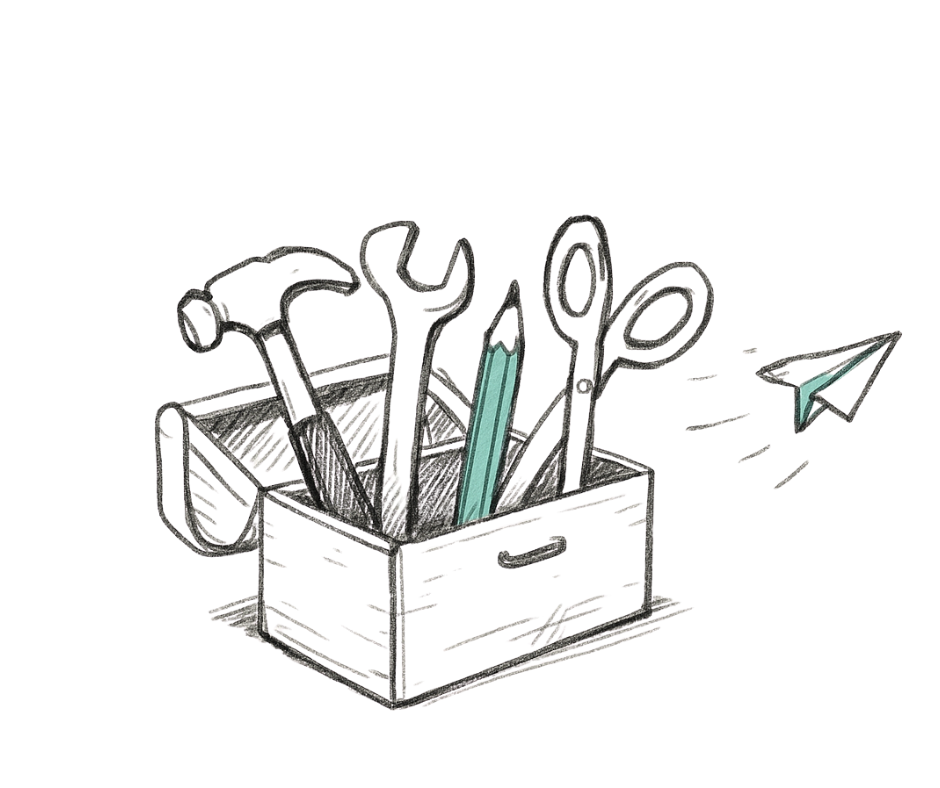 Hand-drawn toolbox with tools